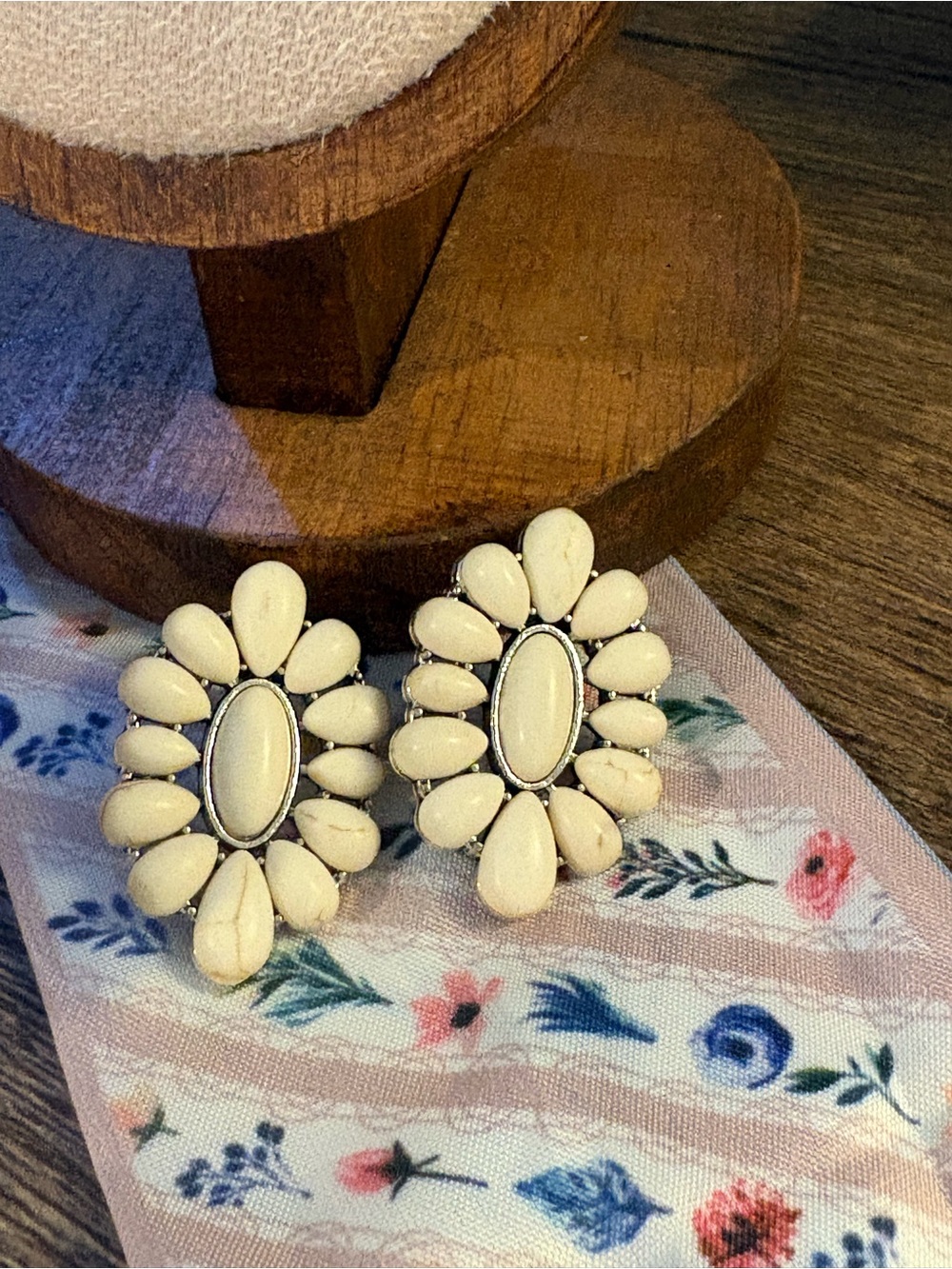White Floral Petal Cluster Earrings - Women Jewelry